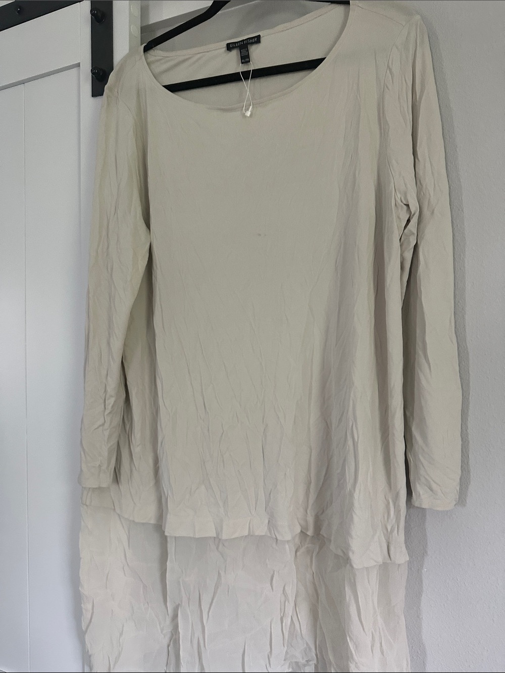 Eileen Fisher Light Beige Layered Long-Sleeve Tunic Top